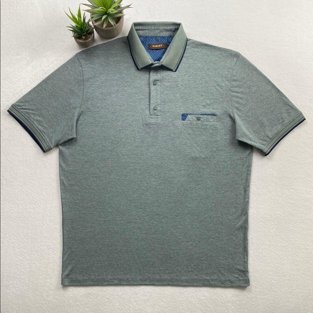 Garnet Textured Short Sleeve Chest Pocket Tipped Polo Shirt (Forest)
